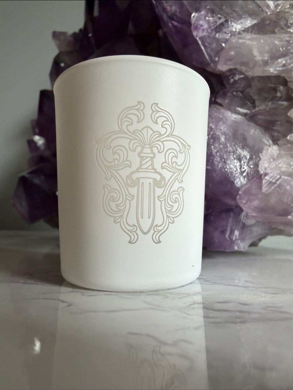 Chrome Hearts +22+ White Glass Candle with Logo